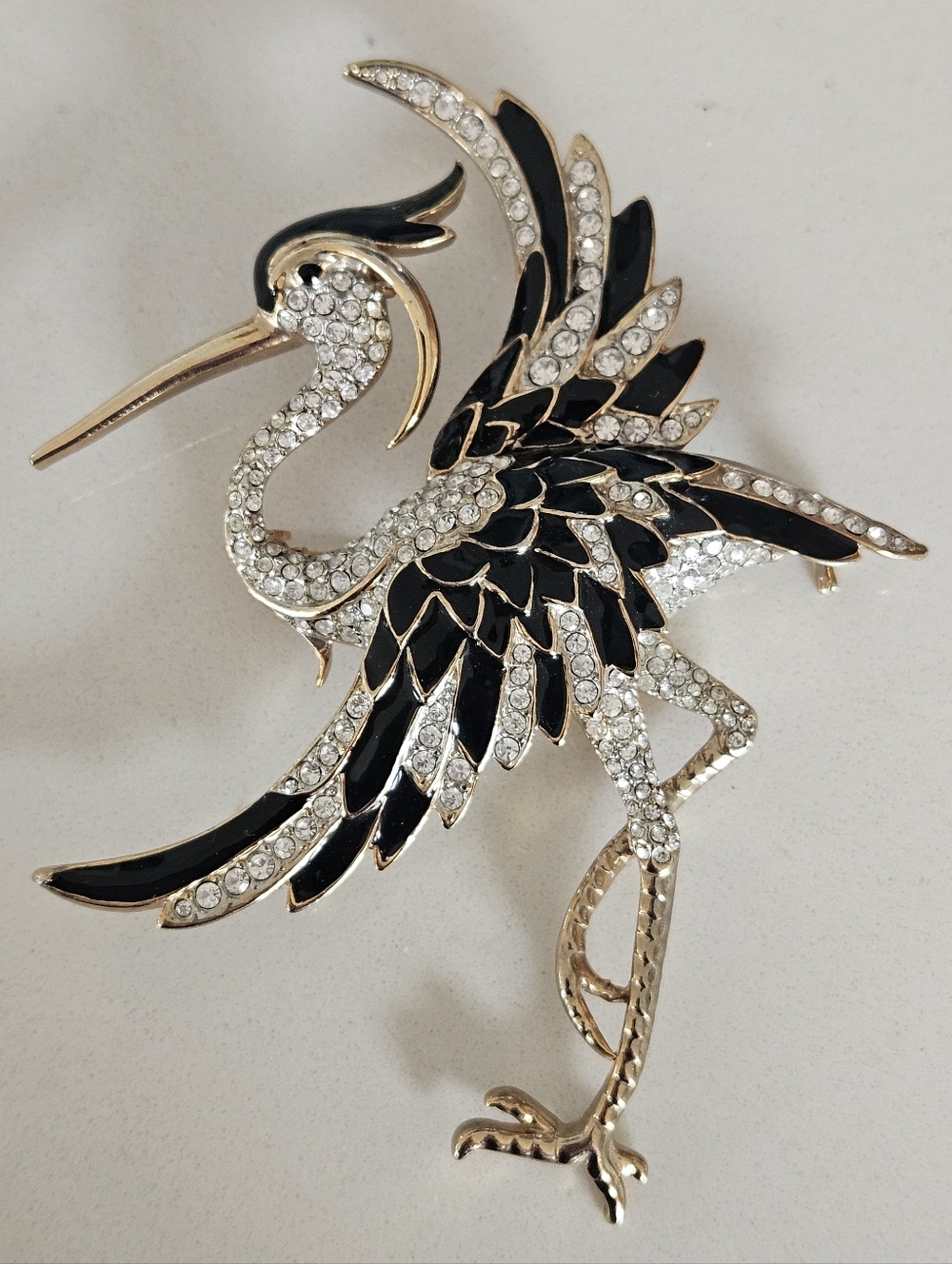 Massive Rare Marcel Boucher Heron Bird Crystal Rhinestone Enamel Brooch